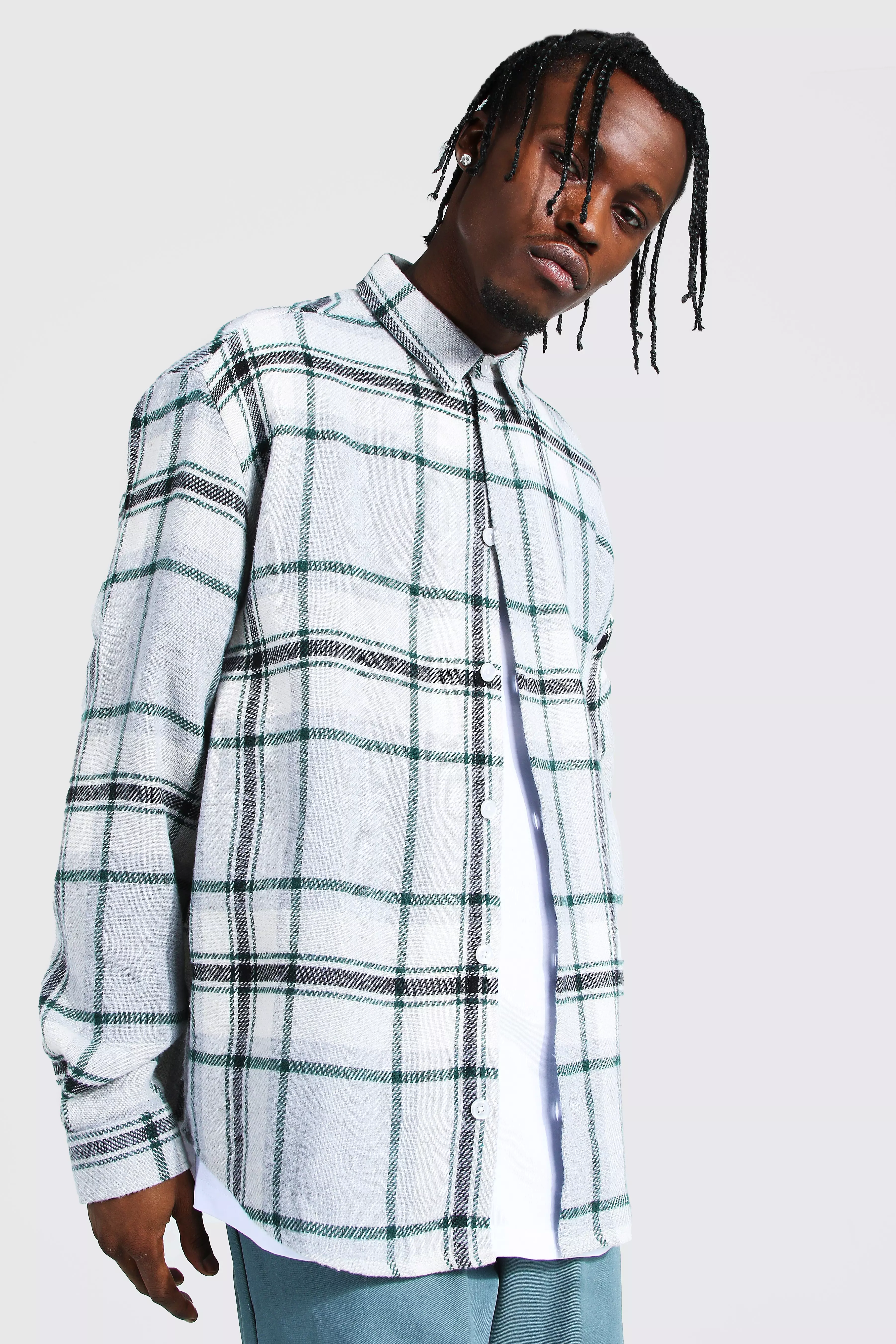 Oversized Flannel Bandana Back Patch Shirt | boohooMAN USA